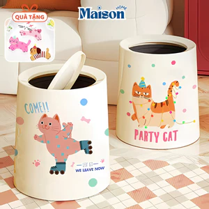 Thùng đựng rác 2 lớp MAISON hình mèo dễ thương, Thùng rác nắp lật 11L chất liệu nhựa cao cấp decor phòng khách