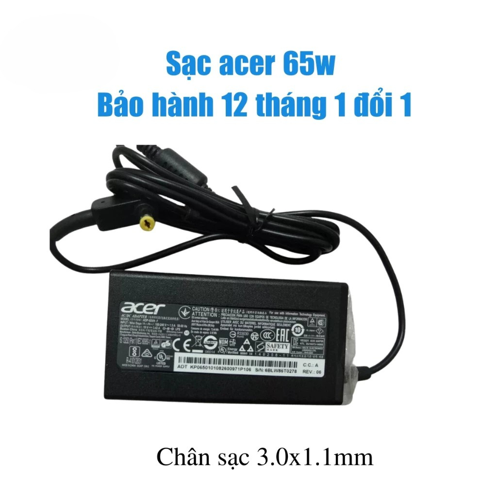 Sạc Laptop Acer Zin Cao Cấp (Chân 5.5*1.7 - Chân 3.0 *1.1), Công Suất 45w/ 65w/ 135w, Sạc Máy Tính Bảo Hành 12 Tháng