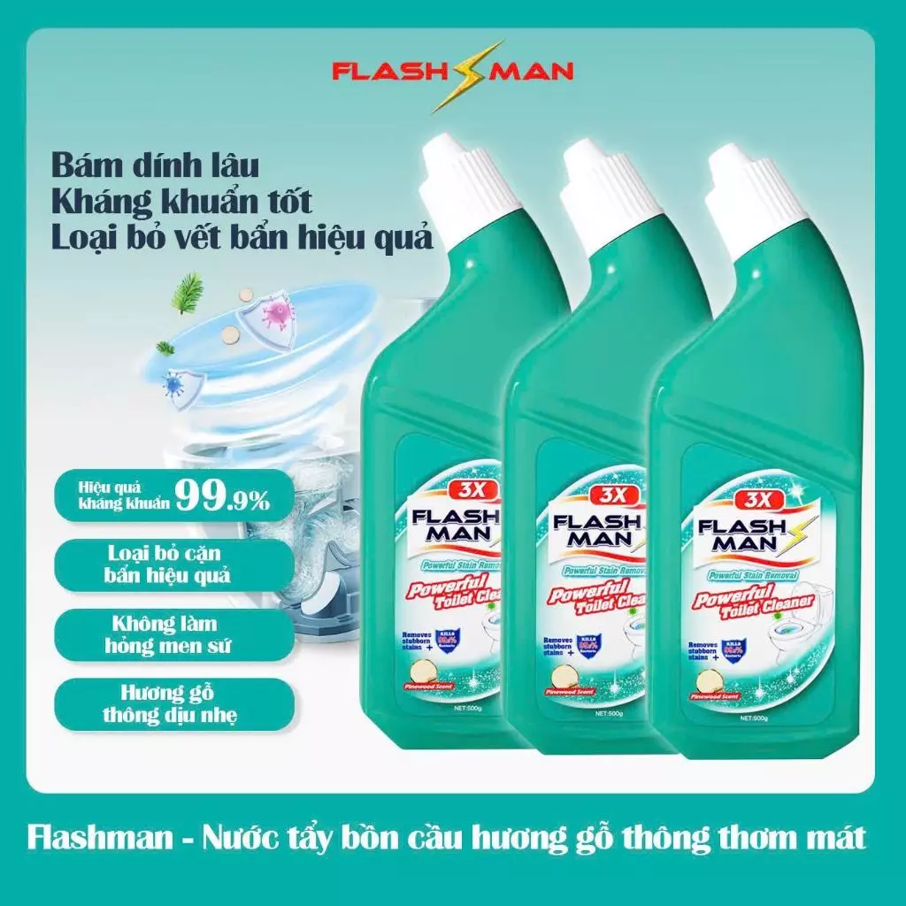 [MUA 2 TẶNG 1] Nước Tẩy Bồn Cầu Flashman 500g – Diệt Khuẩn 99.9% – Khử Mùi, Tẩy Sạch Vết Bẩn
