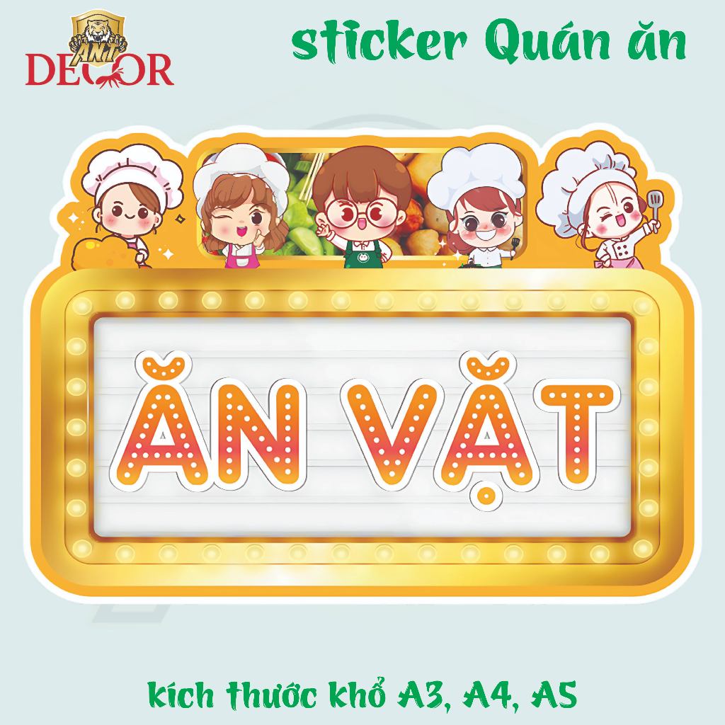 Decal ĂN VẶT - Decal Dán Tường Trang Trí Quán Ăn, Trà Sữa - Chống Thấm Nước, Chống Nắng, Cắt Sẵn