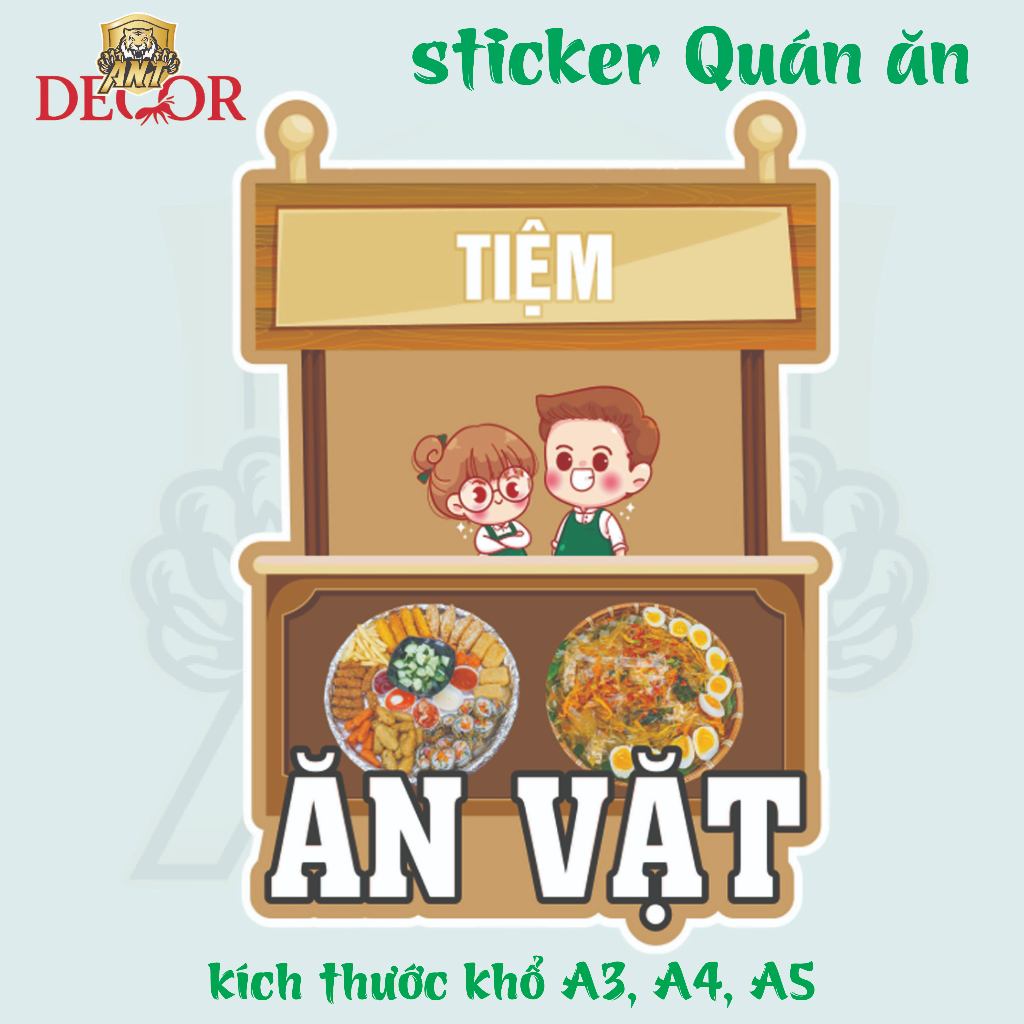 Decal ĂN VẶT - Decal Dán Tường Trang Trí Quán Ăn, Trà Sữa - Chống Thấm Nước, Chống Nắng, Cắt Sẵn