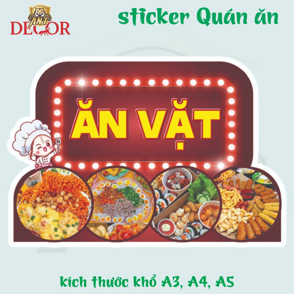 Decal ĂN VẶT - Decal Dán Tường Trang Trí Quán Ăn, Trà Sữa - Chống Thấm Nước, Chống Nắng, Cắt Sẵn