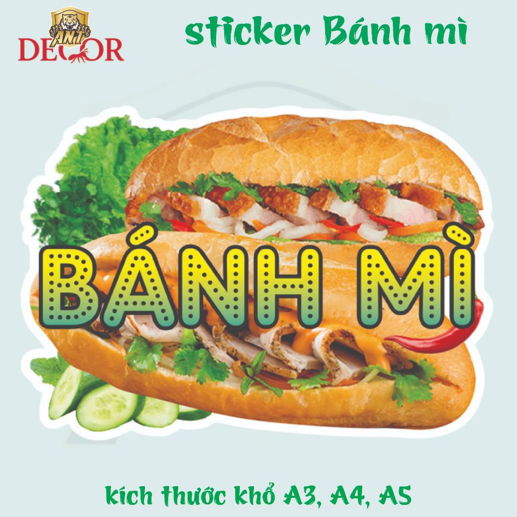 Decal Bánh Mì Các Loại - Trang Trí Dán Tiệm Bánh Mì, Xe Bánh Mì - Chất Liệu Chống Thấm Nước