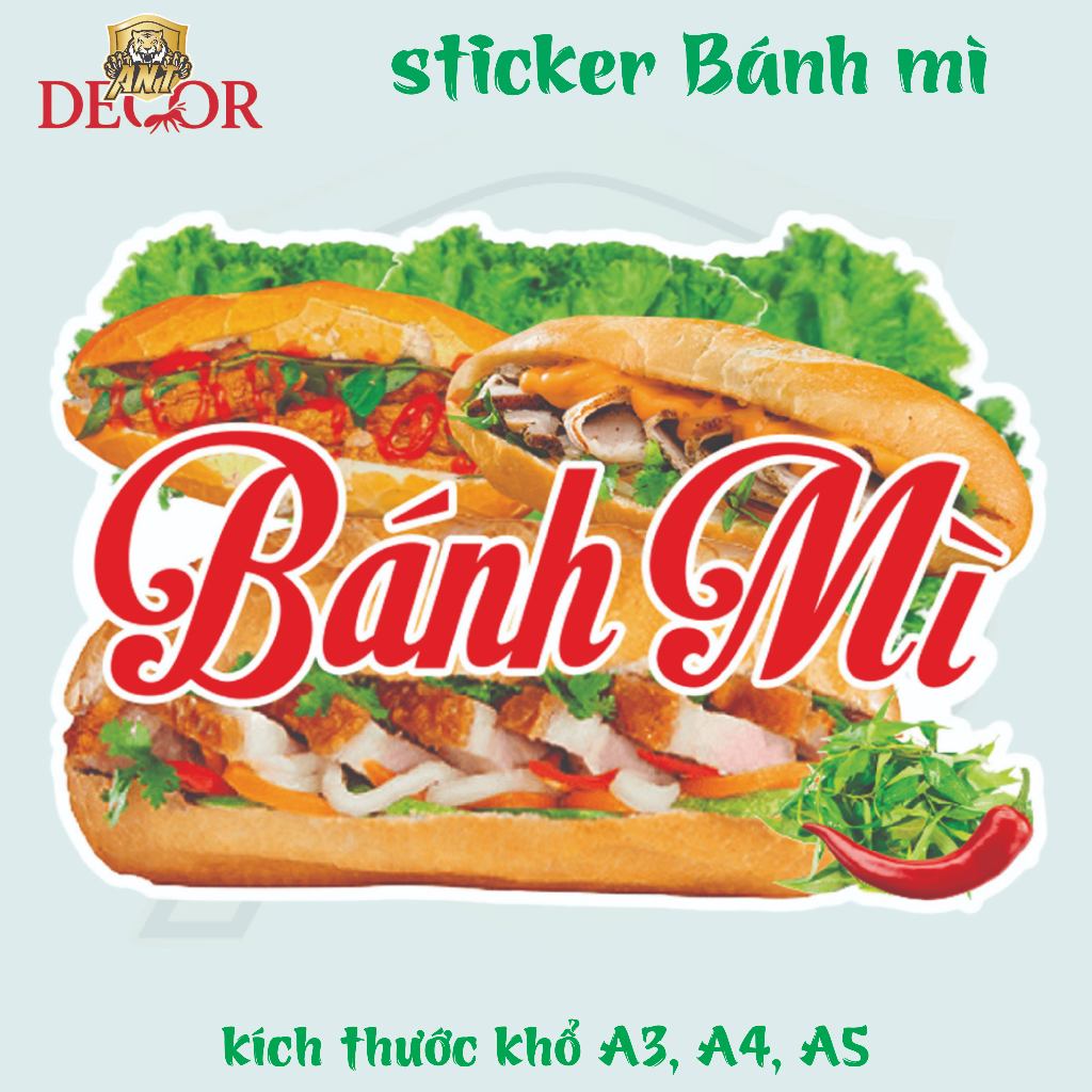 Decal Bánh Mì Các Loại - Trang Trí Dán Tiệm Bánh Mì, Xe Bánh Mì - Chất Liệu Chống Thấm Nước