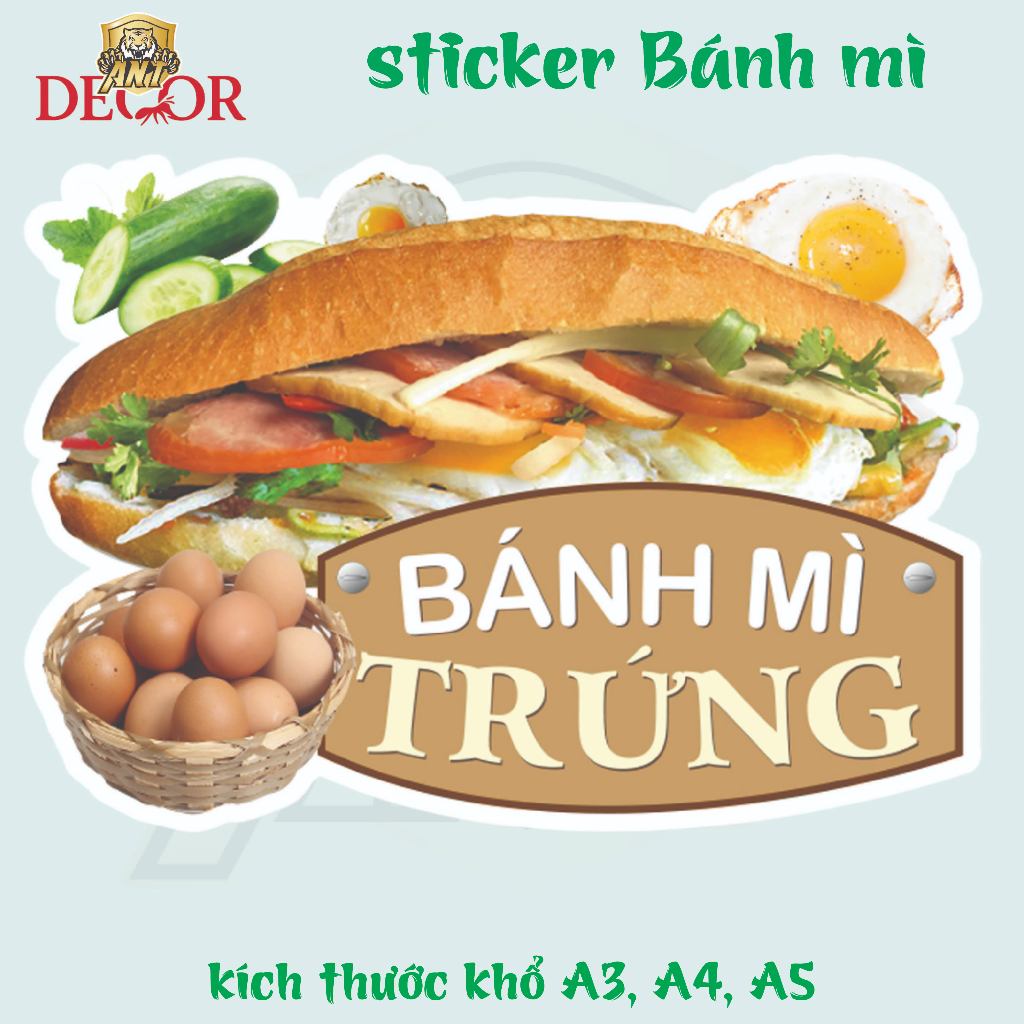 Decal Bánh Mì Các Loại - Trang Trí Dán Tiệm Bánh Mì, Xe Bánh Mì - Chất Liệu Chống Thấm Nước