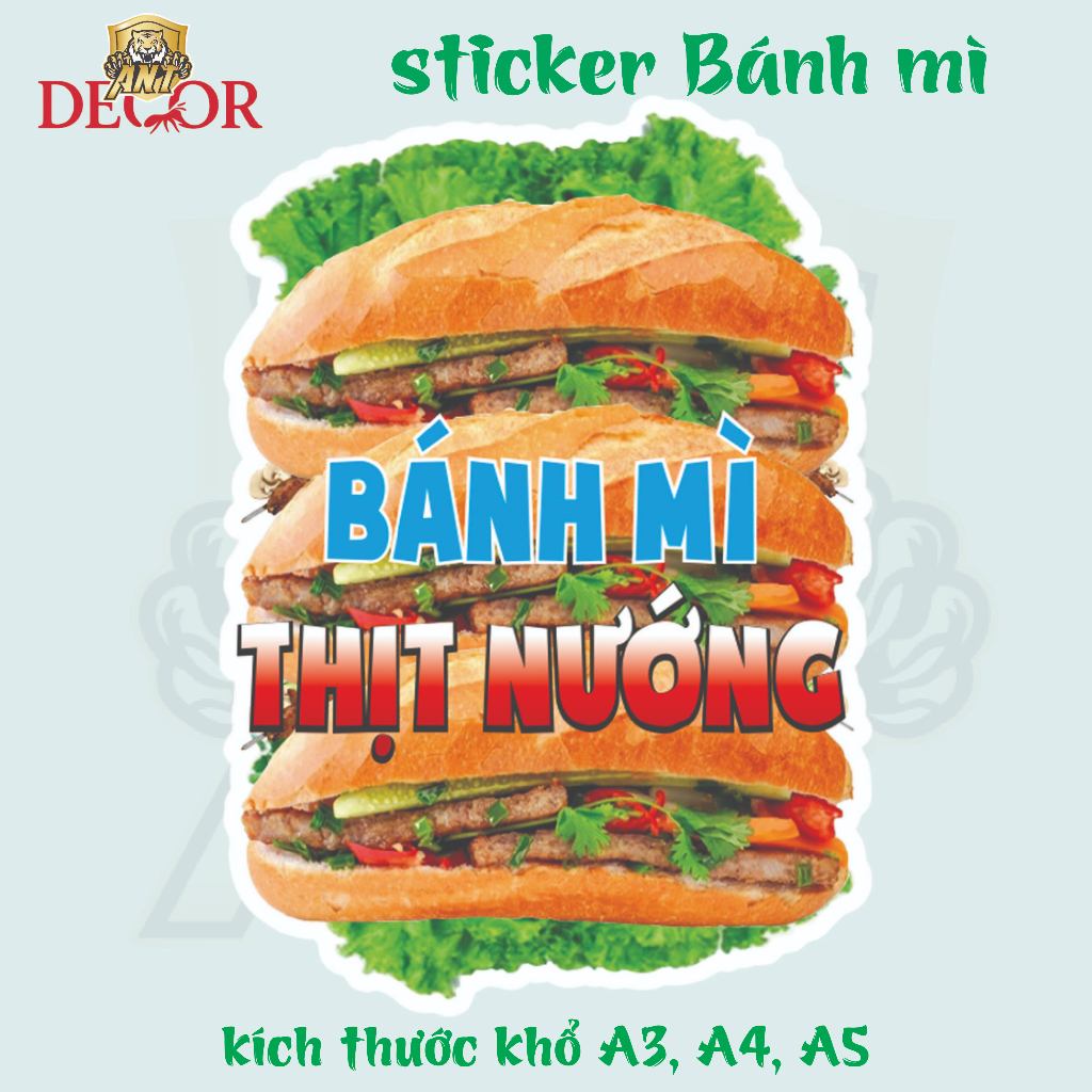 Decal Bánh Mì THỊT - Trang Trí Dán Tiệm Bánh Mì, Xe Bánh Mì - Chất Liệu Chống Thấm Nước