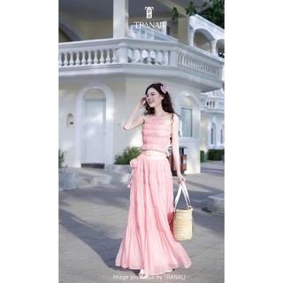 Set váy thiết kế đi biển chất Tơ Nến cổ yếm không tay phối váy dài maxi dáng xòe phong cách mát mẻ quyến rũ