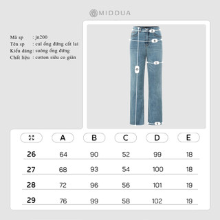 MIDDUA - JN200 Quần jean ống đứng nhẹ, co giãn,form dài