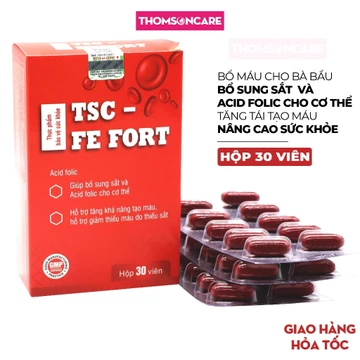 Viên uống bổ máu Fe Fort TSC Group - Giúp bổ sung sắt và acid folic, tăng tái tạo máu - Hộp 30 Viên