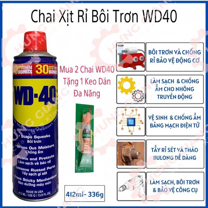 Chai Xịt Tẩy Rỉ Bôi Trơn WD-40 412ml Làm Sạch Tẩy Rỉ Sét Bôi Trơn Máy Móc