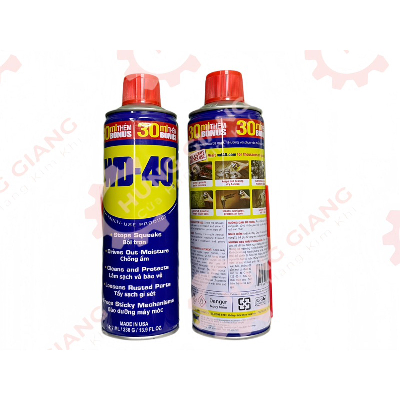 Chai Xịt Tẩy Rỉ Bôi Trơn WD-40 412ml Làm Sạch Tẩy Rỉ Sét Bôi Trơn Máy Móc