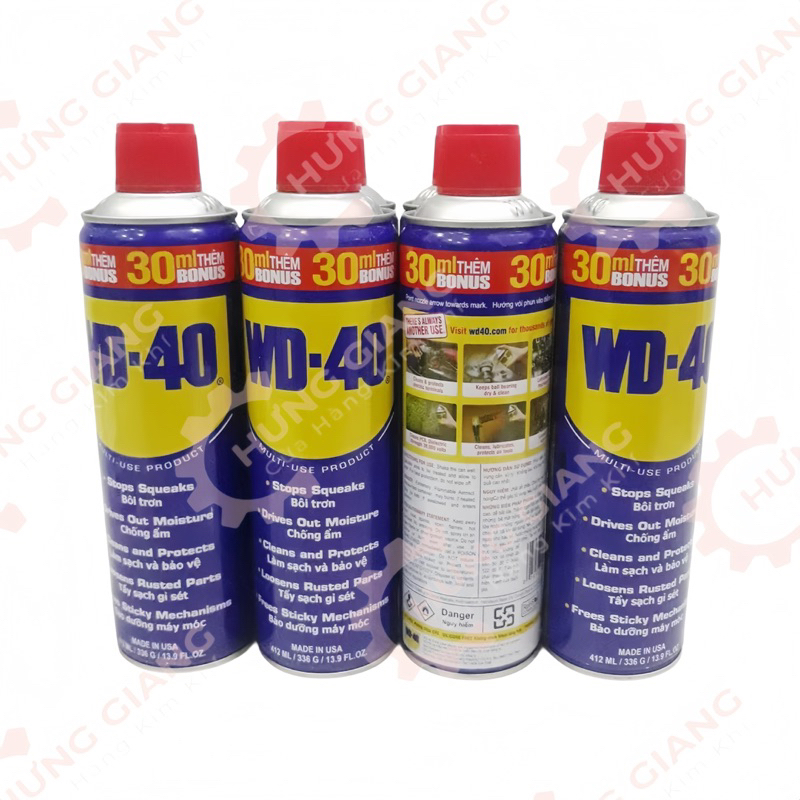Chai Xịt Tẩy Rỉ Bôi Trơn WD-40 412ml Làm Sạch Tẩy Rỉ Sét Bôi Trơn Máy Móc