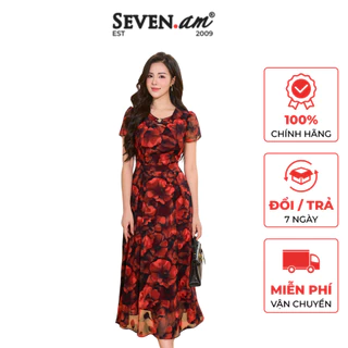 Đầm xoè midi hoạ tiết hoa thời trang nữ Seven.AM H633641K