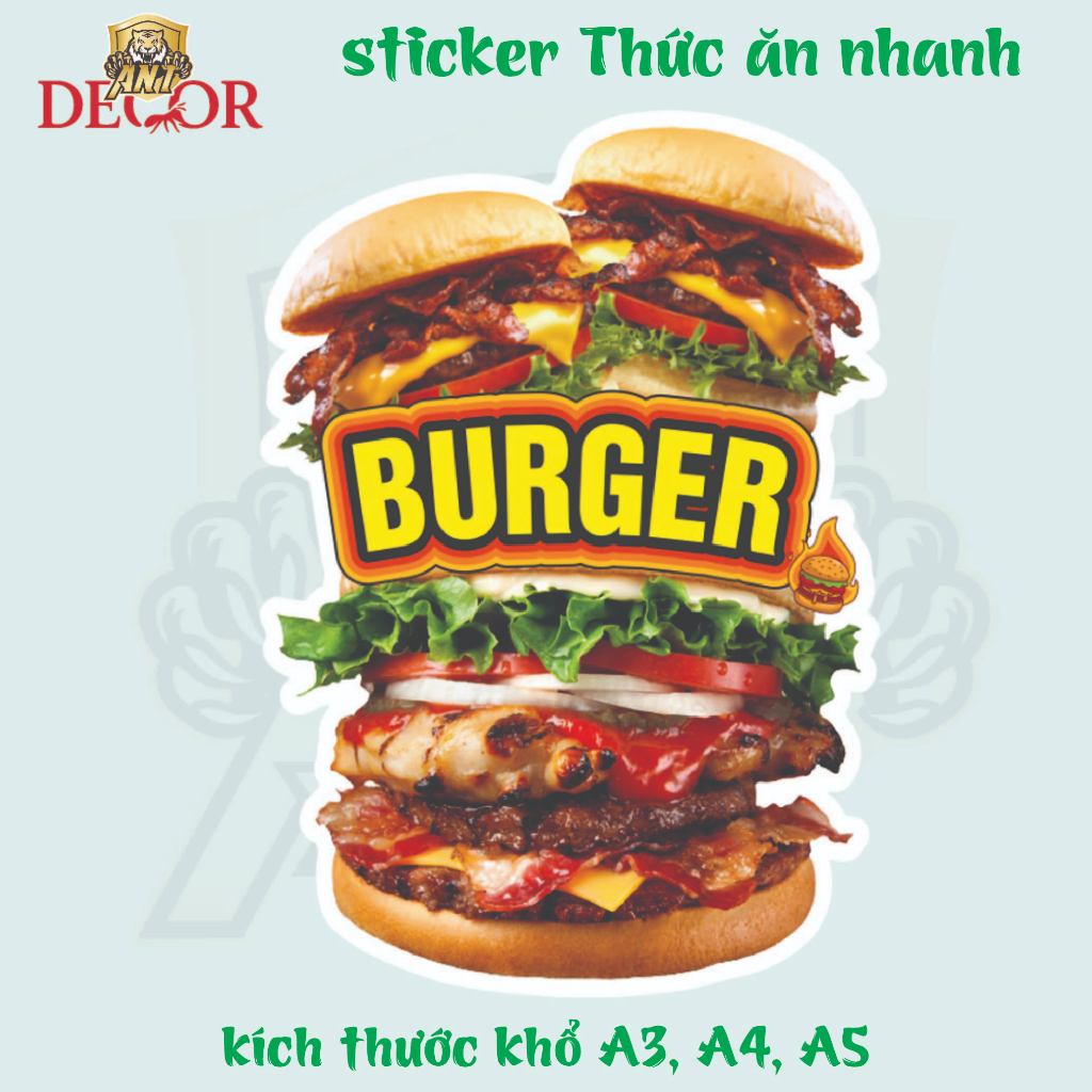 🔥 Decal Bánh Burger  – Decal Dán Tường Trang Trí - Sticker Chống Thấm Nước, Chống Nắng, Cắt Sẵn