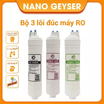 Bộ lõi lọc nước 123 NANO GEYSER cho máy RO Đúc, lõi Sediment 5 Micron, Pre Carbon, Sediment 1 Micron