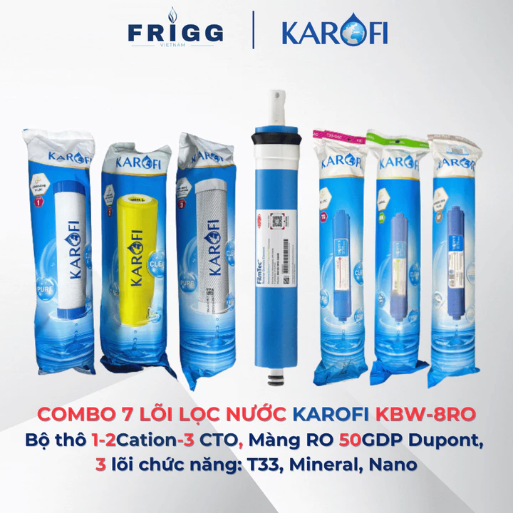 Combo 7 lõi Karofi cho máy KBW-8RO với lõi số 2 ion exchange số 3 CTO dùng cho nguồn nước cứng, nước đá vôi,...