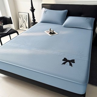 Chiếu Điều Hòa Băng Lạnh Thêu Nơ, Thêu Gấu Mềm Mát, Set 3 Món Ga Gối Ice Cool Bọc Đệm Dày Dặn Thoáng Mát