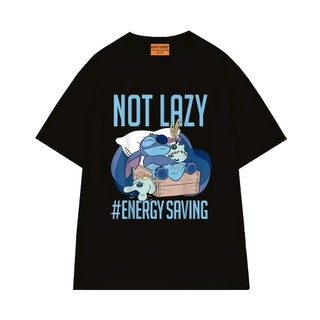 Áo Thun NGỐ TEE Hoạt Hình Vui Nhộn Stitch Not Lazy #Saving Energy Chất Vải Cotton 75 Mềm Mịn