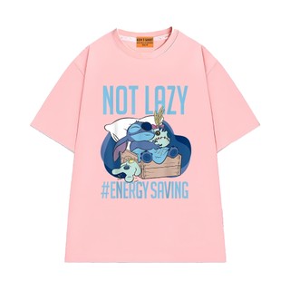Áo Thun NGỐ TEE Hoạt Hình Vui Nhộn Stitch Not Lazy #Saving Energy Chất Vải Cotton 75 Mềm Mịn