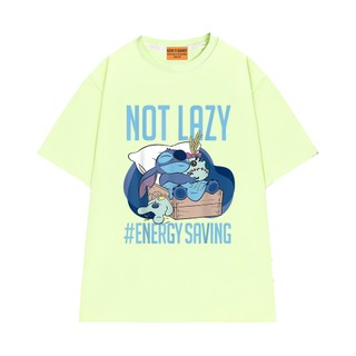Áo Thun NGỐ TEE Hoạt Hình Vui Nhộn Stitch Not Lazy #Saving Energy Chất Vải Cotton 75 Mềm Mịn