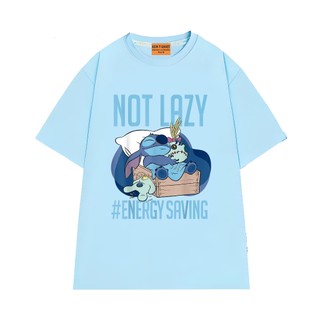 Áo Thun NGỐ TEE Hoạt Hình Vui Nhộn Stitch Not Lazy #Saving Energy Chất Vải Cotton 75 Mềm Mịn
