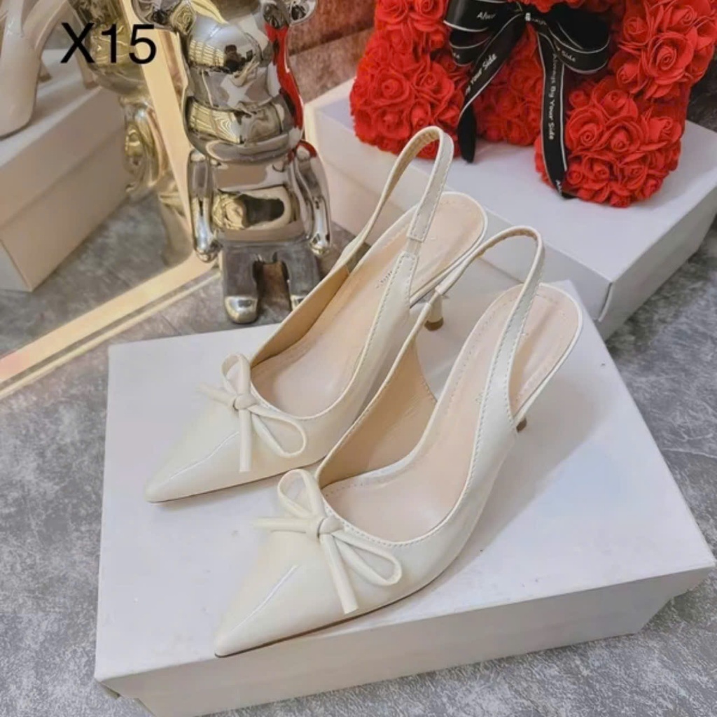 Giày Cao Gót Đính Nơ Quai Chun Da Bóng Cao Cấp, Gót Nhọn 7p, 9p Sang Chảnh - Cin Shoes