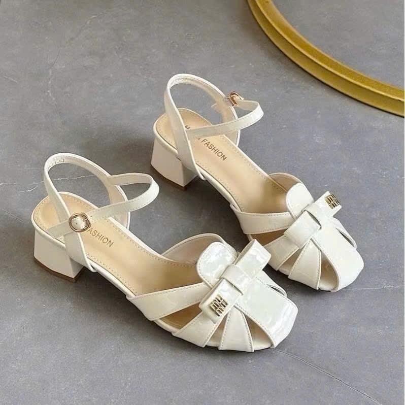 [R1]Dép Quai Sandal Sục Rọ Có Hậu Nơ Min Đế Vuông 3p 5p Da Bóng Cao Cấp - Cin Shoes