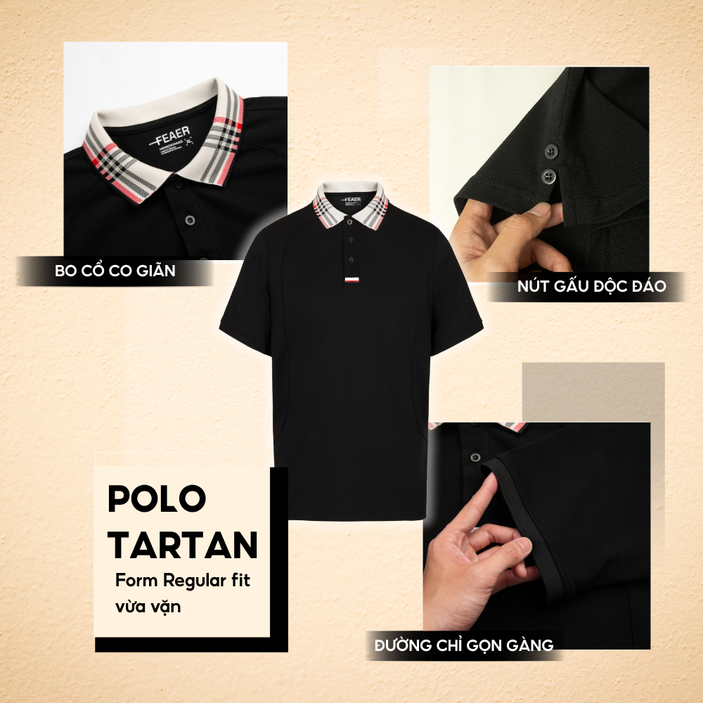 Áo polo nam cổ bẻ Tartan tay ngắn, chất Cotton Micro thấm hút tốt, họa tiết cổ sọc caro - FEAER