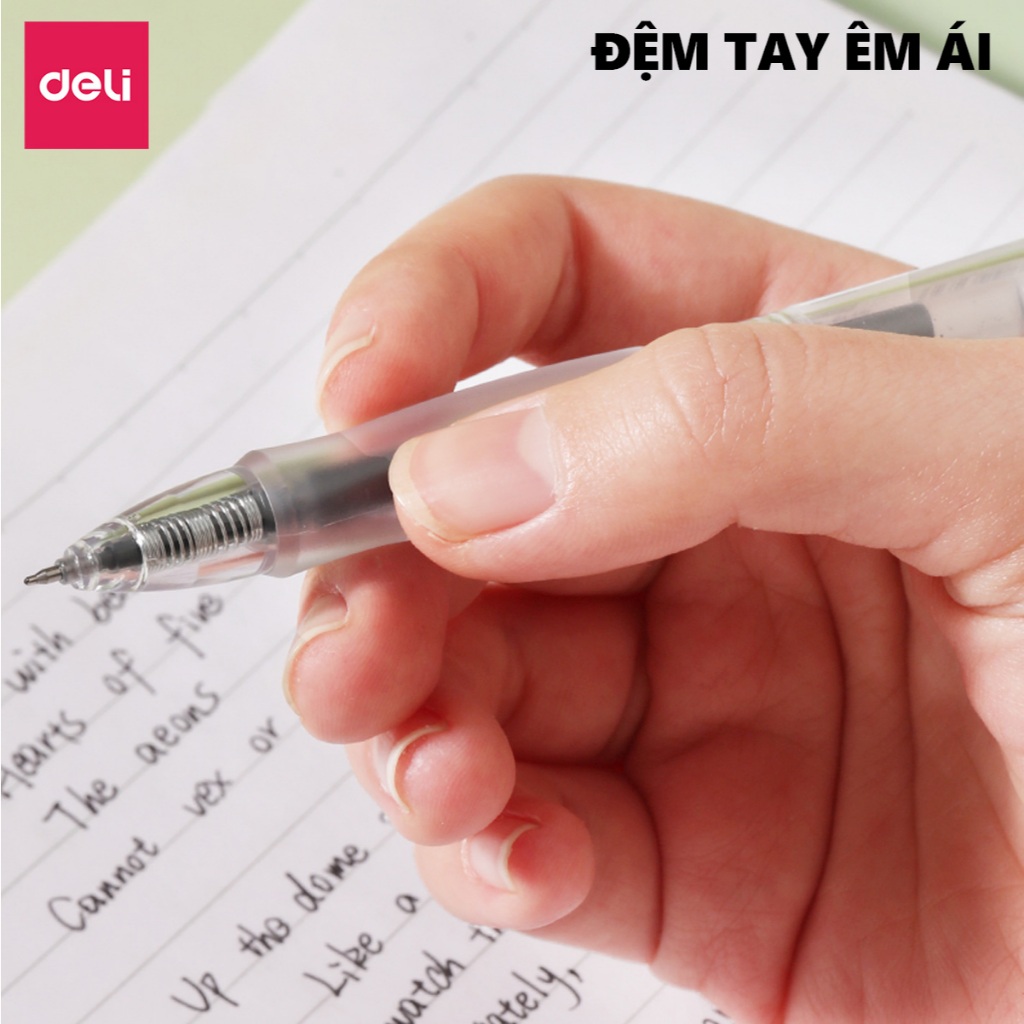 [4K/BÚT] Bút Gel Bấm Ngòi ST 0.5mm Deli EG08S Nhanh Khô Mực Xanh / Đen Thiết Kế Đệm Tay Êm