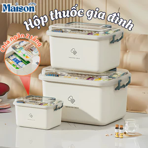Hộp đựng thuốc sơ cứu MAISON hai lớp cỡ lớn có nắp bảo quản tay cầm tiện lợi, Hộp nhựa đựng đồ đa năng