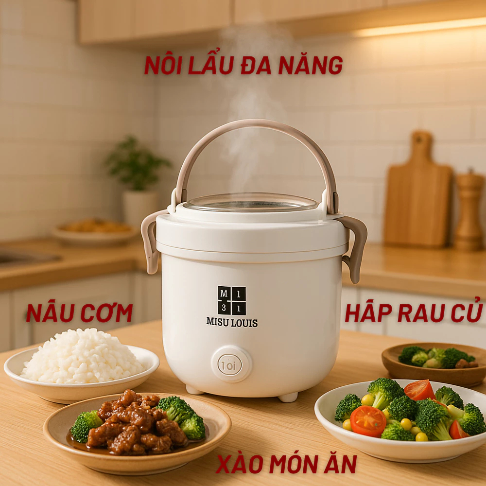 Nồi Lẩu Điện Mini Đa Năng Công Suất 600W Kèm Gía Hấp Dung Tích 2,5L Chống Dính, Dễ Dàng Vệ Sinh