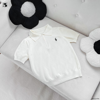 Áo len mỏng mùa hè cho nữ với kiểu dáng cổ polo dáng lửng thêu ngực Twenty.5- 6731