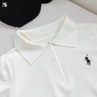 Áo len mỏng mùa hè cho nữ với kiểu dáng cổ polo dáng lửng thêu ngực Twenty.5- 6731
