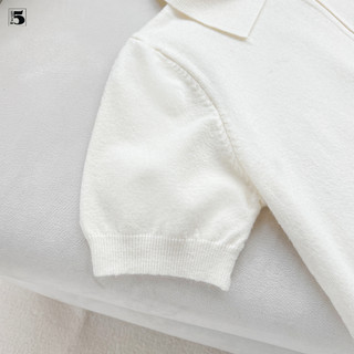 Áo len mỏng mùa hè cho nữ với kiểu dáng cổ polo dáng lửng thêu ngực Twenty.5- 6731