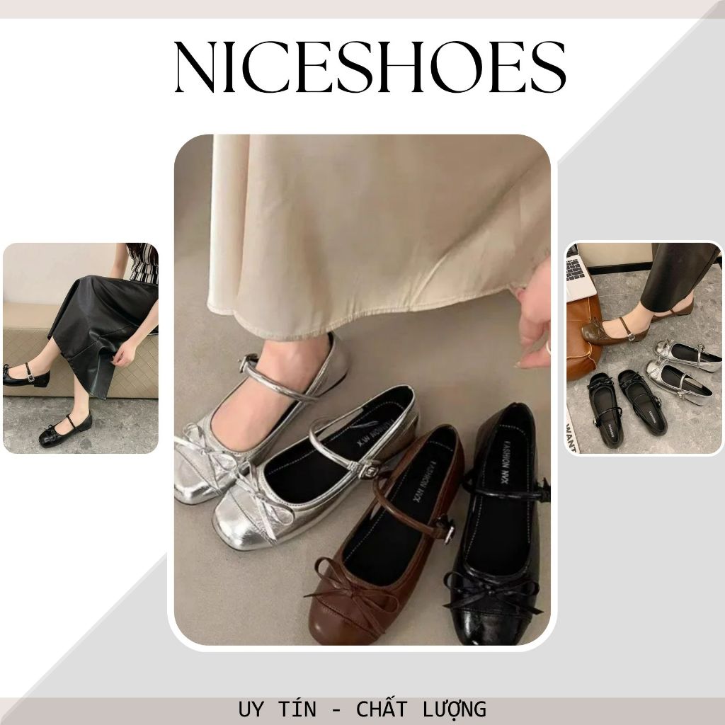 Giày Sục Búp Bê Nữ Lolita, Giày Đế Bằng Nữ Phối Nơ Chất Da Đế Bệt, Phong Cách Trẻ Trung Hot Trend || N02