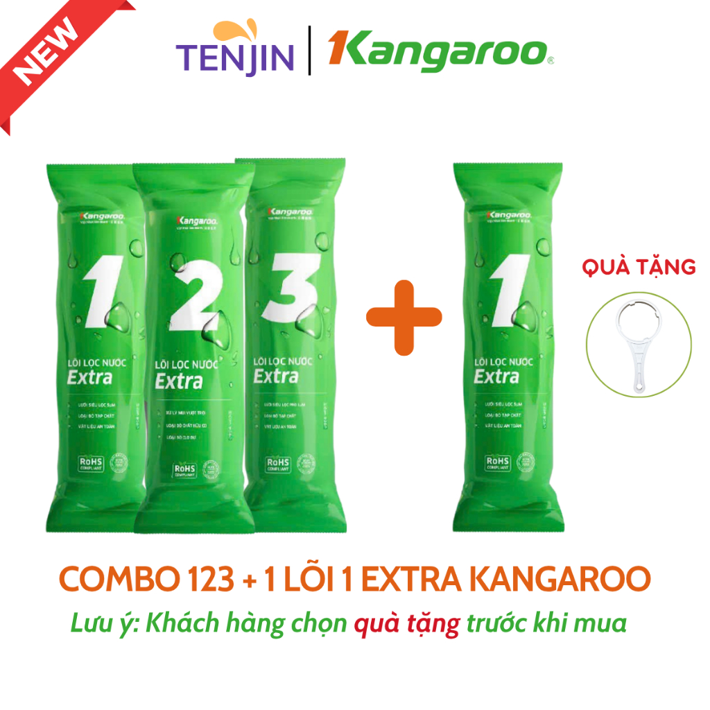 Bộ Lõi Lọc Nước 123  Kangaroo (123+11) hoặc 4 lõi (123+1) Loại Bỏ Tạp Chất Nhỏ Hàng Chính Hãng Dùng Cho Máy Có 3 Cốc Lọc
