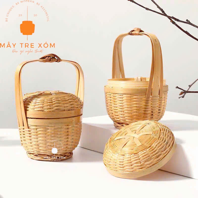 Hộp tre, giỏ tre có nắp đựng vật dụng chụp hình, decor | Shopee Việt Nam