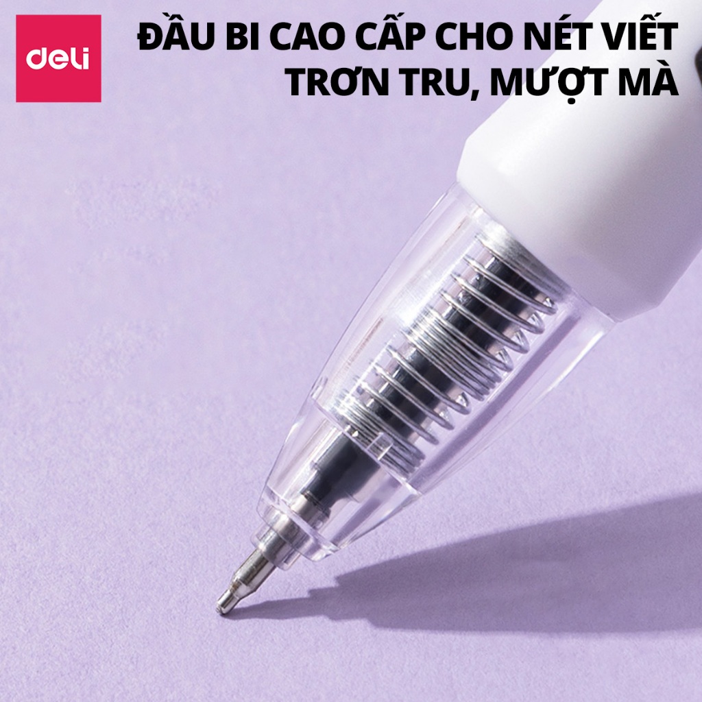 Bút Gel Đầu Bấm Nhanh Khô Deli Ngòi ST 0.5mm  Mực Đen Thiết Kế Đệm Tay Êm Ái Cho Học Sinh Văn Phòng