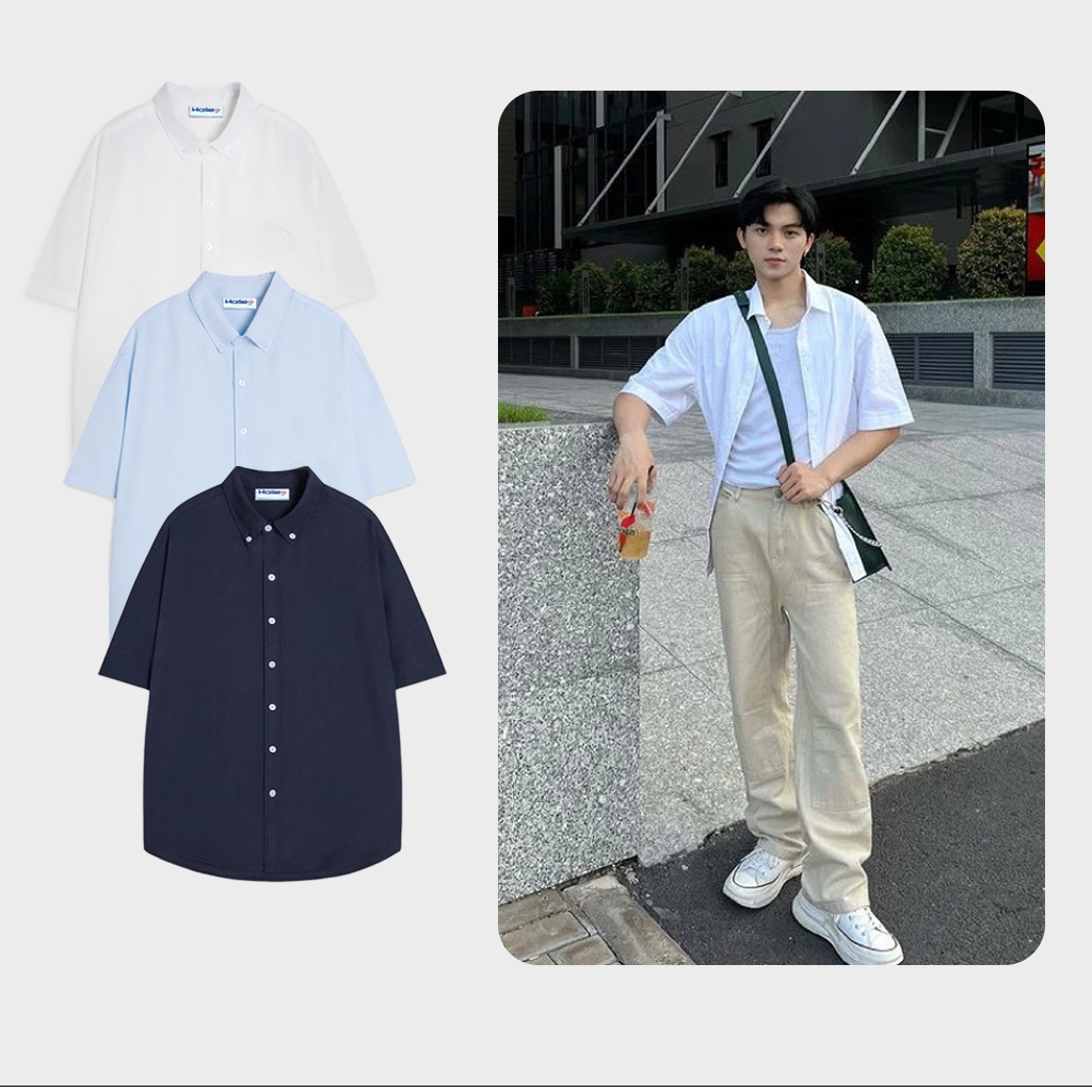 Áo Sơ Mi Nam Tay Ngắn HALLEY Eco Oxford Signature Logo Unisex Form Oversize Local Brand A26