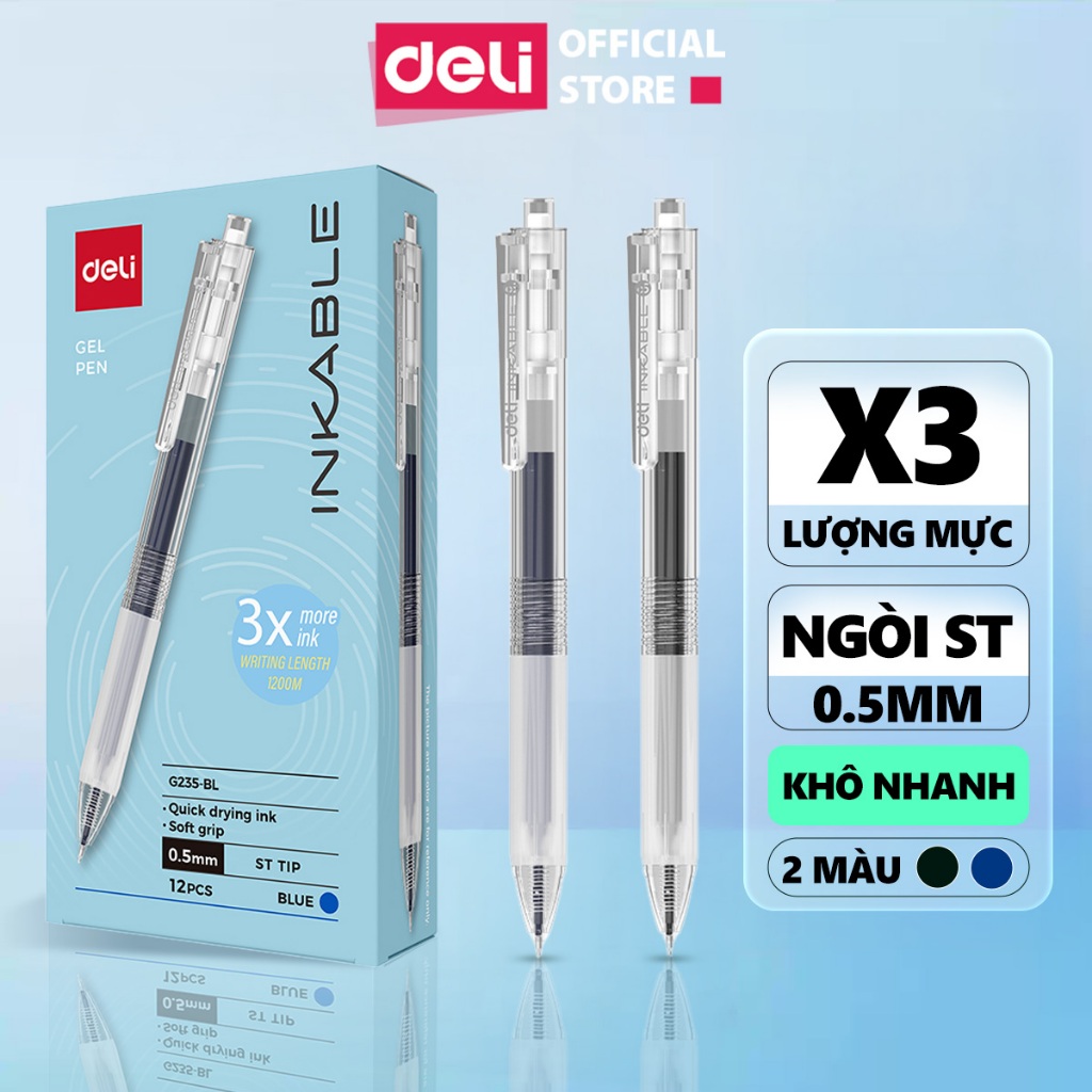 [x3 LƯỢNG MỰC] Bút Gel Deli EG235 Nhanh Khô Ngòi 0.5mm Viết Trơn Tru Có Đệm Tay Lượng Mực Lớn Cho Học Sinh Văn Phòng