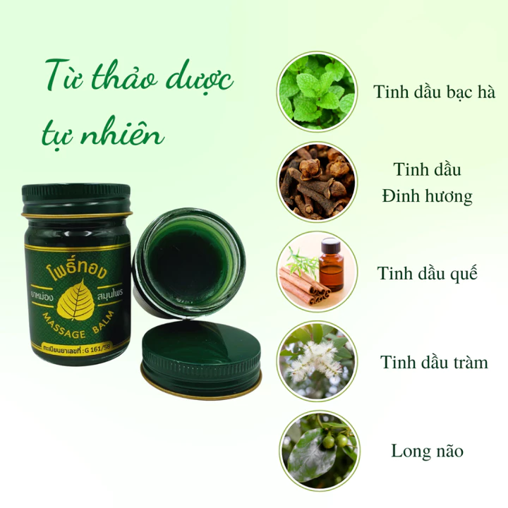 Dầu cù là bồ đề Thái Lan - Poothong massage balm, Dầu xoa bóp nóng Thái Lan – 4