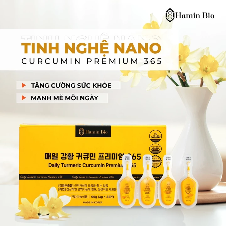 Tinh Nghệ Curcumin Nano Hàn Quốc 365 Hamin Bio 32 tép - Đẹp Da, Dạ Dày Khỏe, Tiêu Hóa Tốt