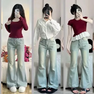 Quần jean nữ ống loe không ôm CẠP CAO chất jean mềm không phai lưng cao MIAA tôn dáng bigsize
