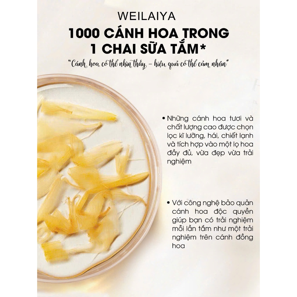 Sữa tắm nước hoa trắng da toàn thân Weilaiya chiết xuất cánh hoa hồng Damask và hoa cúc vạn thọ lưu hương lâu 60ml