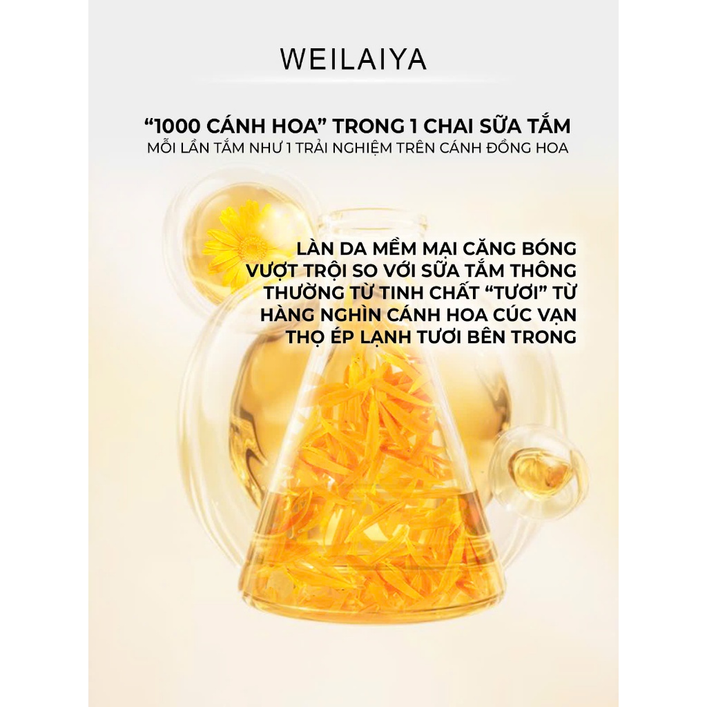 Sữa tắm nước hoa trắng da toàn thân Weilaiya chiết xuất cánh hoa hồng Damask và hoa cúc vạn thọ lưu hương lâu 60ml