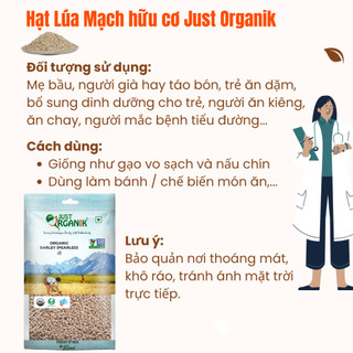 Hạt Lúa Mạch Ngọc Trai Hữu Cơ Just Organik Organic Pearl Barley