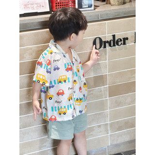 Áo sơ mi mùa hè cho bé trai Batala kids, Áo đi biển hoạ tiết KHỦNG LONG cho bé 2024
