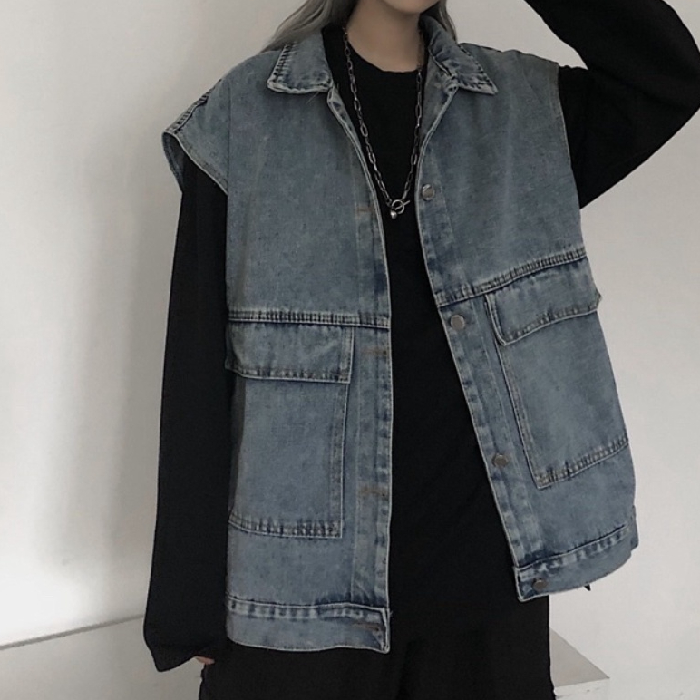 [TẶNG KẸP LÁ CỜ] Áo Gile Bò Nam Nữ Phong Cách Cá Tính Áo Khoác Jeans Dáng Rộng Ulzzang Unisex Hàn Quốc đủ size