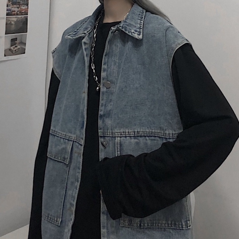 [TẶNG KẸP LÁ CỜ] Áo Gile Bò Nam Nữ Phong Cách Cá Tính Áo Khoác Jeans Dáng Rộng Ulzzang Unisex Hàn Quốc đủ size