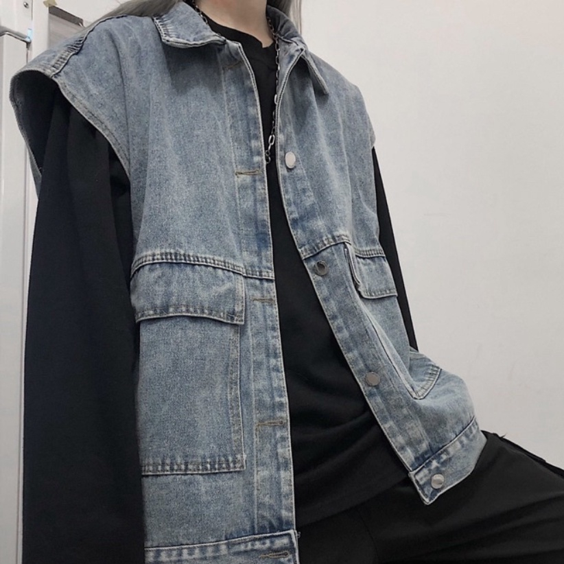 [TẶNG KẸP LÁ CỜ] Áo Gile Bò Nam Nữ Phong Cách Cá Tính Áo Khoác Jeans Dáng Rộng Ulzzang Unisex Hàn Quốc đủ size